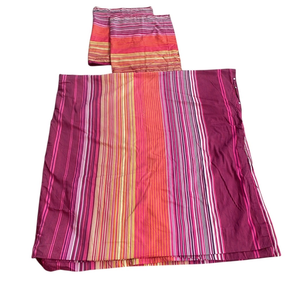 IKEA Andrea Satin Striped Duvet Cover Set Pink Orange Purple Cotton 3pc Vintage
